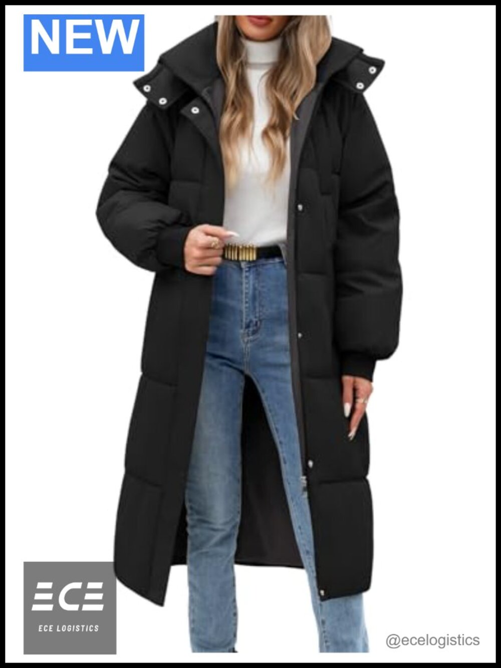 Women's Long Puffer Coat Quilted Jacket Full Zip Hooded Winter Parka